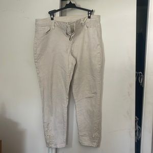 White pants with lace detail